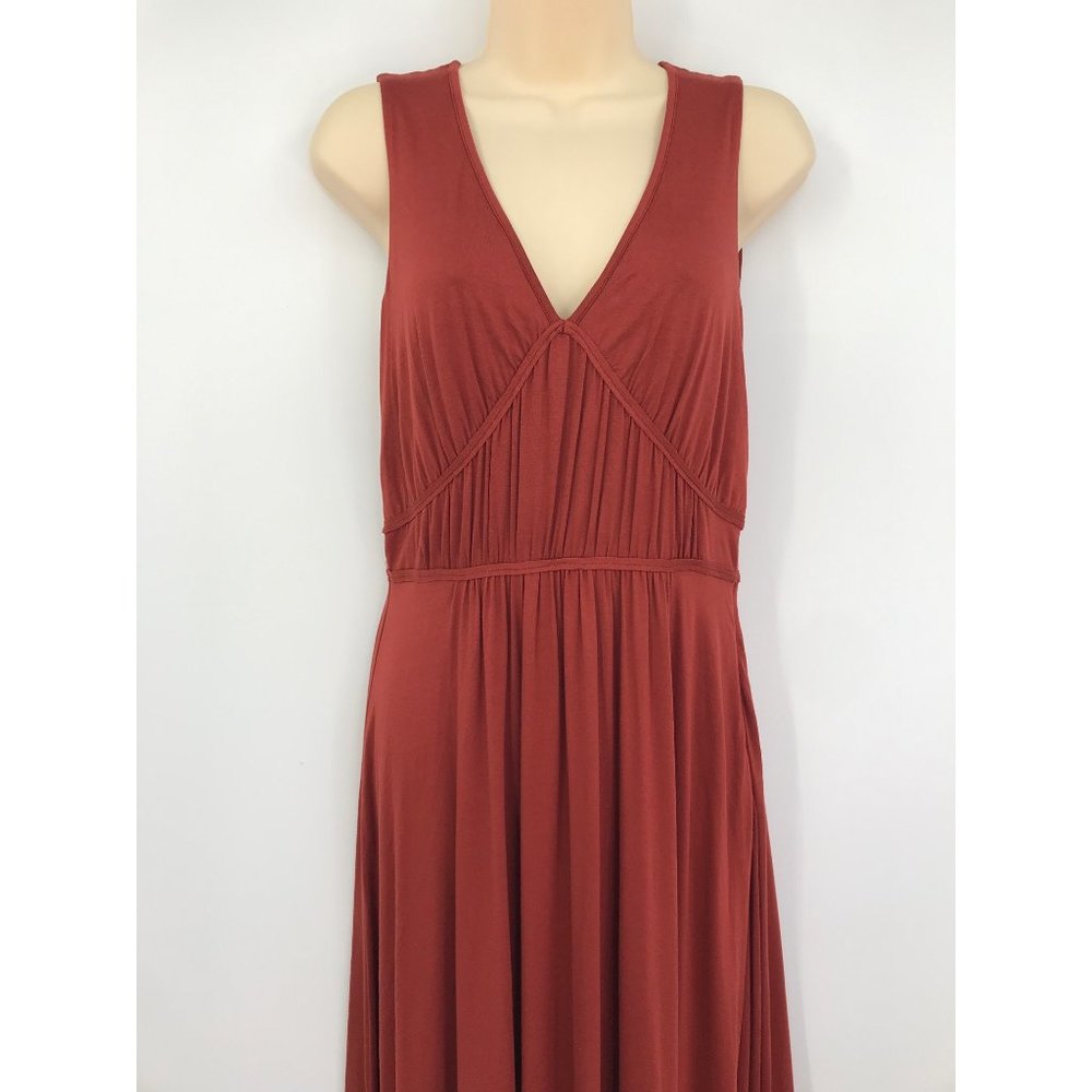 Boden Elina Midi Sleeveless Jersey V-Neck Dress Rust 4 Regular - Picture 3 of 8